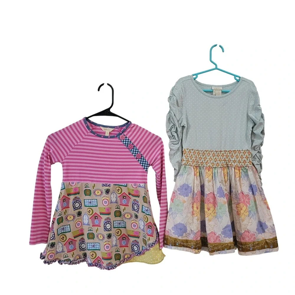 Matilda Jane Lot of 2 Size 8 Dress Girls Long Sleeve Floral Polka‎ Dot Boho